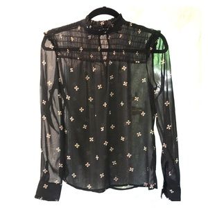 Sheer high neck long sleeve blouse
